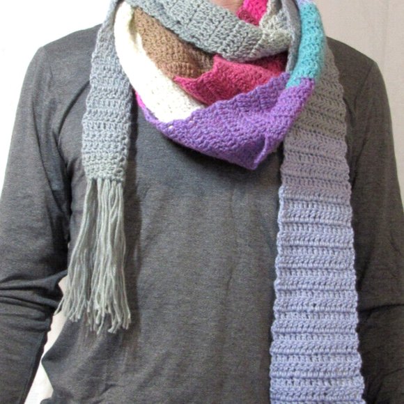 Multicolor Scarf 180x4 Extra Giant Long Handmade Crochet Winter Men Women NWT - Picture 6 of 7